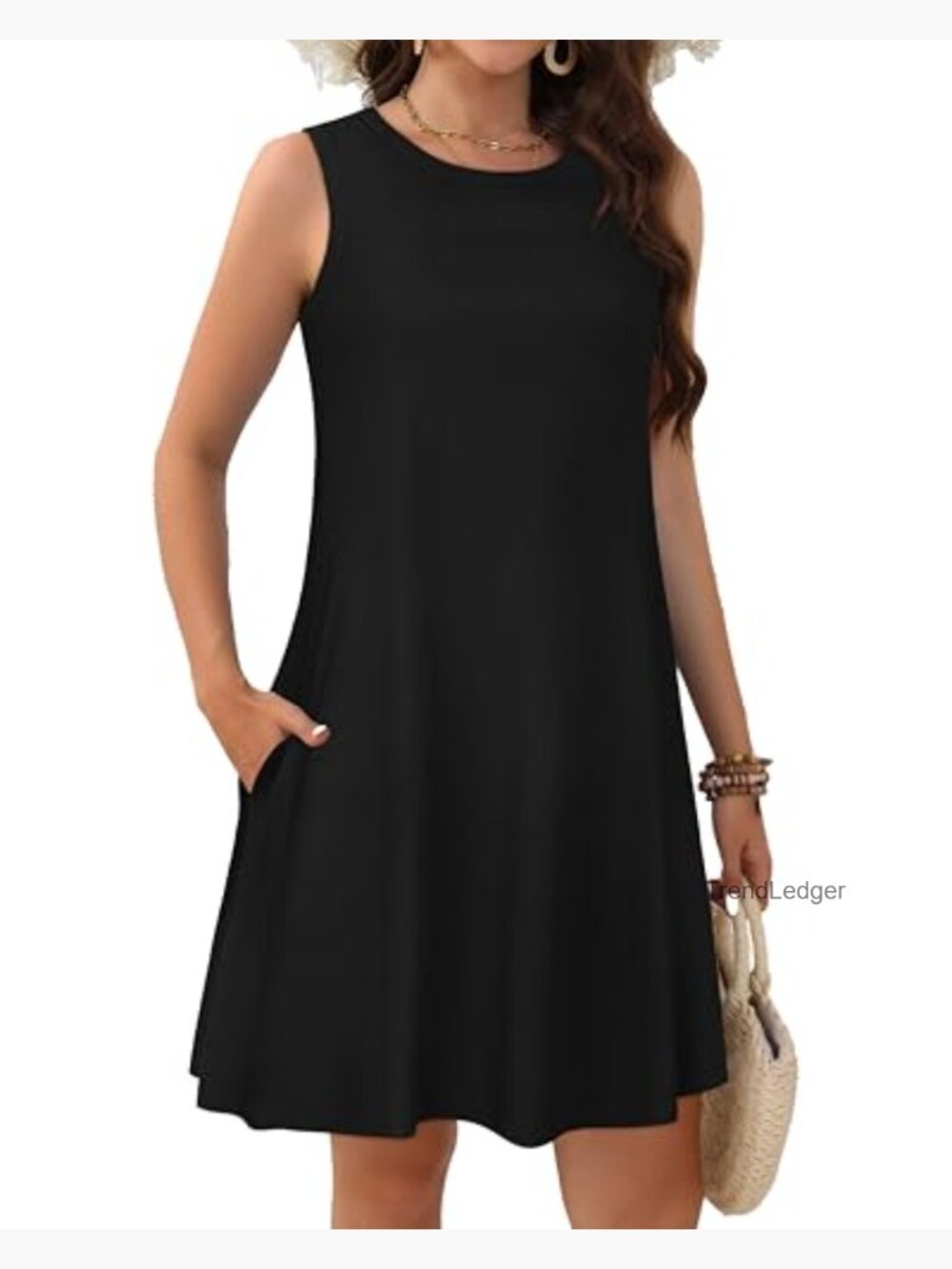 Sleeveless T-Shirt Sundress with Pockets, Loose Fit Summer Dress - Picture 5 of 7